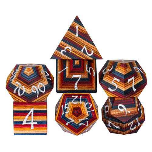 Wooden Dice Set Yellow Striped Wood DND Dice for D&D Tabletop Games - color: Yellow Striped/Silver