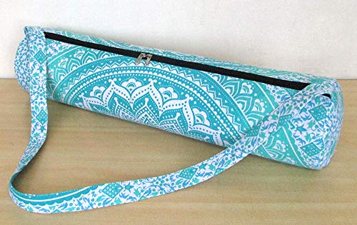 INDIAN CRAFT CASTLE ICC Yoga Mat Bag Carrier Full-Zip Exercise Yoga Mat Carry Bag for Women Men with Multi-Functional Storage Pockets and Adjustable Shoulder Strap 26X6 Inches - style: Ombre Green