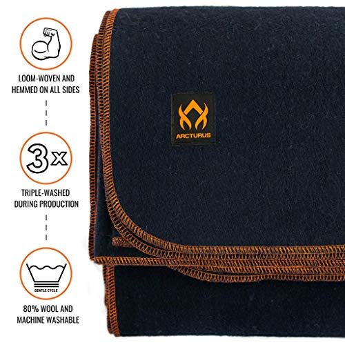 Arcturus Military Wool Blanket - Warm, Thick, Washable - Great for Outdoors, Camping, Stadium Blanket, Picnics, Travel - Car & Bushcraft Survival Kits - color: Navy, size: Twin