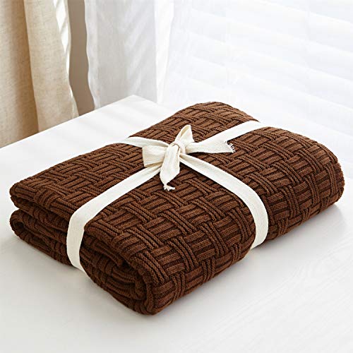 Large Dark Brown Cotton Knit Throw Blanket for Couch Sofa Bed - Home Decorative Soft Cozy Sweater Woven Fall Cable Knitted Blankets - 3.4 pounds 60 x 80 Inch - color: Dark Brown, Stripe Pattern, size: 60"x80"
