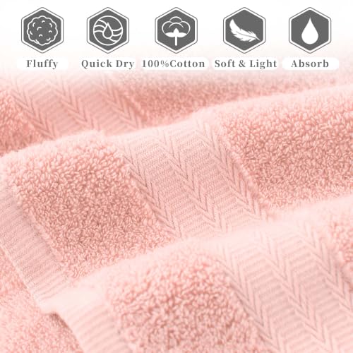 VOOVA & MOVAS Pink Hand Towels 2 Pack, 100% Cotton, 13x29 in | with Hanging Loop, Lightweight, Soft, Quick Dry & Absorbent, Bathroom, Dorm and Travel Use - color: Lightpink