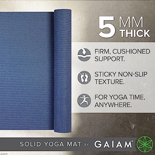 Gaiam Yoga Mat - Premium 5mm Solid Thick Non Slip Exercise & Fitness Mat for All Types of Yoga, Pilates & Floor Workouts (68" x 24" x 5mm) | Premium non-slip mat in solid colors. Cushioned support for yoga, Pilates & floor workouts at home or studio. - co