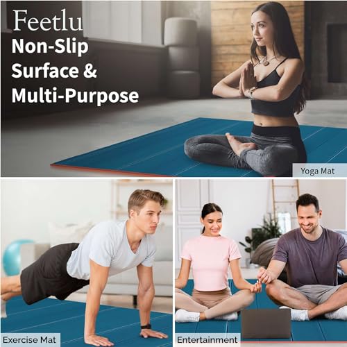Extra Wide & Large Foldable Yoga Mat, 72" x 48", 6mm/8mm Thick - color: Teal/Orange, size: 48" x 72" x 1/3"