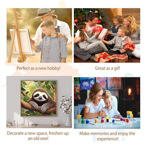Artunion Framed Paint by Numbers Kit for Adults Beginners & Kids Ages 8-12,Cute Sloth Paint by Number with Frame,Animal Paint by Numbers Kit on Canvas 10 * 10 Inch Without Easel - color: ZXT-328-F