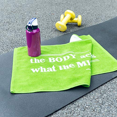 Luzia Workout Towels with Motivational Quotes for Sweat (Pack of 2) - mot-to Lightweight and Super Absorbent for Exercise, Workout, Fitness, Pickleball, Gym, Yoga, Running and Travel (Green) - color: Green - White, size: Set of 2