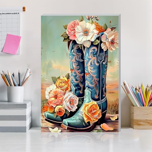 DOMROM Framed Paint by Numbers Cowboy Boots for Adults Beginners, Adult Paint by Number Kits on Canvas, Acrylic Number Painting Craft Kits for Gift Home Decor 8x12in - color: OMQ064