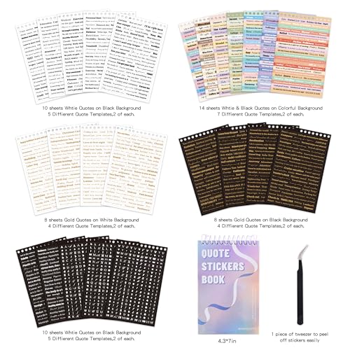 3000+ Pcs Word Stickers for Journaling, 50 Sheets Gold Foil Art Scrapbook Quote Stickers for Junk Journal, Scrapbooking Supplies Small Talk DIY Decorative Gift for Women Teen Girls - style: Quote Style 2