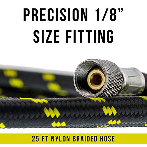 Master Airbrush Premium 25 Foot Nylon Braided Airbrush Hose | 25' Nylon Braided 1/8" BSP Airbrush Hose with Brush Adapter Fitting Connectors on Both Ends - size: 25' (1/8" Fittings)