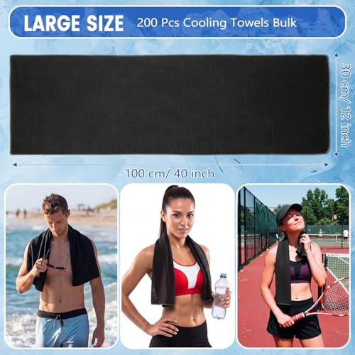 Hosuly 200 Pack Cooling Towels Bulk 40"x12" Cooling Rags for Neck and Face Ice Sweat Towels Breathable Microfiber Workout Cloth for Gym Yoga Golf Sport Running(Black) - color: Black