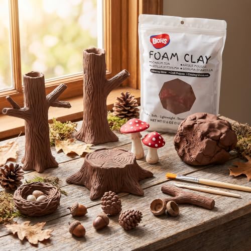 BOHS Foam Clay, Brown Air Dry Modeling Clay, 1.1 lb | Soft, lightweight; crack-free finish; EVA and polystyrene foam details; cosplay props, figurines, fake bakes and slime making - color: Brown, size: 500 g