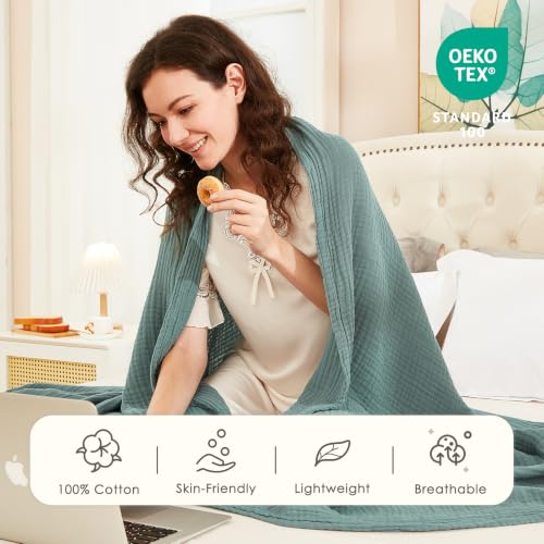EMME Muslin Blankets for Adults Throw Blanket for Couch Breathable Gauze Soft Lightweight Airy Teal Super King 120" x 94" - color: 01 - Teal, size: Super King (120" x 94")