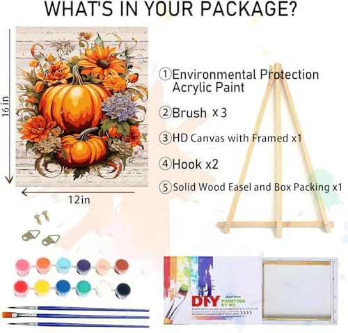 Fall Paint by Numbers for Adults with Framed Canvas-with Wooden Easel,Paint by Numbers Kits Framed Canvas,DIY Acrylic Oil Painting Kits with Brushes Nice Gift Box for Home Wall Decor(12x16 Inch) - color: DKH121
