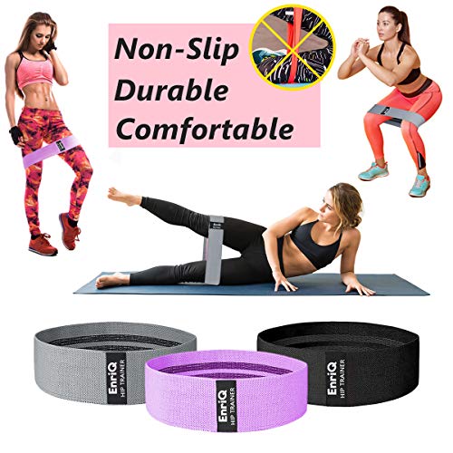 EnriQ Booty Bands Fabric Resistance Bands for Legs and Butt - Non Slip Cloth Hip Bands Elastic Workout Bands - Activate Glutes and Thighs - Made of Premium Elastic Fabric - color: Black grey purple