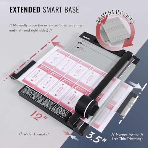 CARL Professional Rotary Paper Cutter with Clear Window – 12" Trimmer with Metal Base, Magnetic Guide, Calibrated Extension – Precise Paper, Label, Photo & Craft Cutting Tool - size: 12-inch