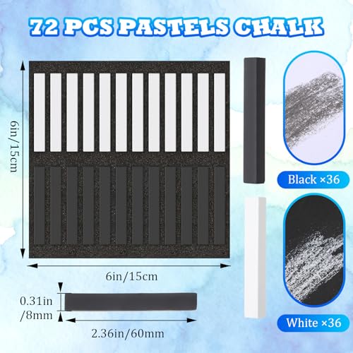 Watersay 72 Pcs Soft Chalk Pastels Set Square Sketch Chalk Soft Pastel for Artists Non-toxic Artist Pastel Sticks for Professional Artists and Art Lovers(Black, White) - color: Black, White