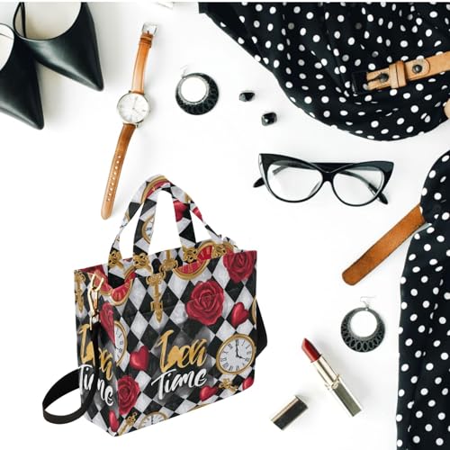Naanle Chic Pattern Corduroy Satchel Tote Shoulder Bag for Women Weekender Travel Beach Shopping Gym - color: Multi-multi-chess Board, size: S-10.2 x 9 x 4 Inches
