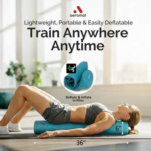 Aeromat Adjustable Air Roller 2 to 12 PSI Firmness with Pump – North Sea | Inflatable Fitness, Yoga, Rehab Roller for Men and Women, Back Roller for Muscle Recovery, Home Gym, Travel, Physical Therapy - color: North Sea, size: Air Roller + Pump