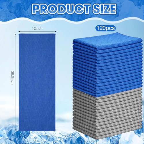 Tisancy 120 Pcs Cooling Towels Bulk for Neck and Face, 39" x 12" Microfiber Ice Towel Wet Rags for Sport, Yoga, Gym, Soccer, Workout, Camping and Outdoor Activities