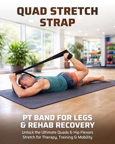 THEFITGUY Quad Stretcher Strap with Ankle Support for Physical Therapy | 4-loop non-elastic strap for quad and hip flexor stretching, for mobility, yoga, rehab and post-workout recovery