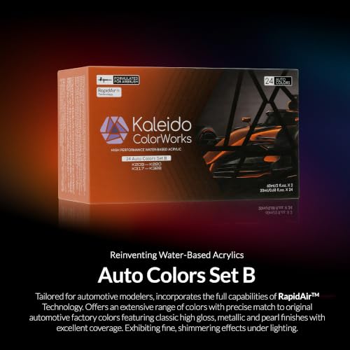 Gaahleri Kaleido Water-Based Acrylic Airbrush Paint Kit 24 Auto Color Set B | Acrylic Paint, Pre-Thinned, High Gloss, Fast-Drying, with Thinner & Cleaner - color: 24 Auto Colors Set B