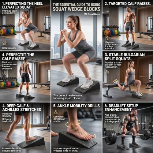 2 Pack Squat Wedge Block Set for Squats, Heel Elevated Squat Wedge for Improved Depth & Mobility, Non-Slip Workout Wedges for Weightlifting, Calf Stretching, Ankle Mobility & Home Gym Training
