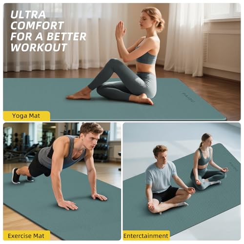 PAIDU Extra Long Wide Yoga Mat, (10mm) Thick Non-Slip Exercise Mat 76"x33" - color: Dark green + Black