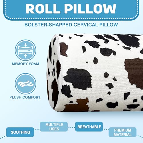 Neck Roll Pillow for Sleeping,Ergonomic Cylinder Tube Pillows for Cervical Spine and Neck Support,Versatile Roll Pillow for Bed,Office,and Travel,Memory Foam Bolster with Washable Cover - color: Brown White