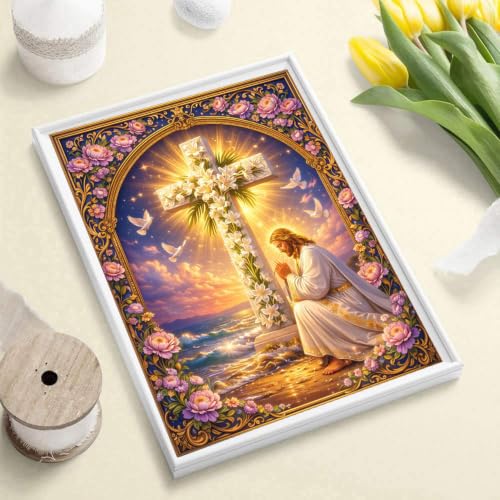 Diamond Art Kits for Adults,Jesus Cross Diamond Art Painting Kits for Adult | Stress Relief Christian Full Round Drills 5D Heartfelt DIY Gift Gem Crafts Kits Wall Decor HD Canvas 11.8x15.7 in 30x40cm - color: Christian