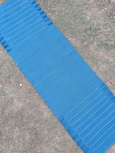 Jaipur art & Rugs Organic Cotton Yoga Mat - Eco-Friendly Hand-Woven Rug - Non Slip & Thick (24”x72”x5mm) for Everyday Fitness at Home - Comfortable Extra-Long - color: Blue 2