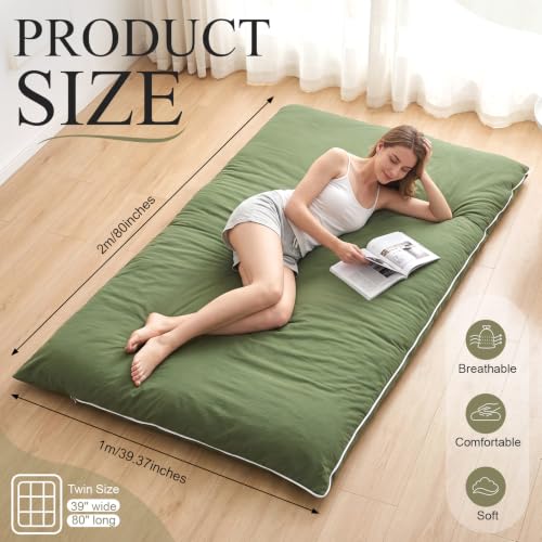 Marsui Japanese Floor Mattress with Washable Cover Thick Futon Mattress Tatami Mat Memory Foam for Adults Sleeping Camping Travel Guest Bed Bedroom Living Room Floor Lounger,Green