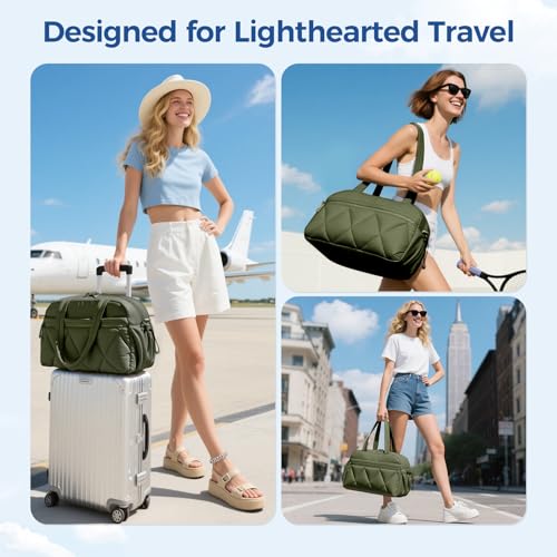 Women's Duffle Gym Bag, Carry-On Shoe Compartment for Weekender Overnight - color: Green, size: Medium