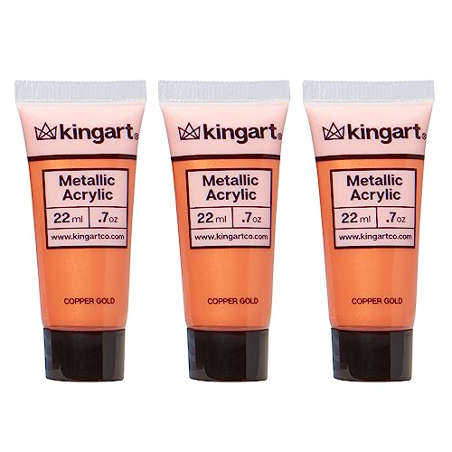 KINGART PRO Artist Quality METALLIC COPPER GOLD Acrylic Paint, 22ml (0.74oz) Tubes, 3 Pack - Set (66ml Total), Metallic Copper Gold