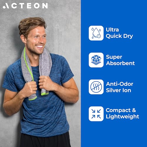 Acteon Microfiber Quick Dry Gym Towel, Silver ION Odor-Free Mega Absorbent Fiber Fast Drying Men Women Workout Gear for Body Sweat, Camping, Working Out Travel Towels – 3 Pack, 30x16, Heather Grey - color: Heather Grey, size: Pack of 3