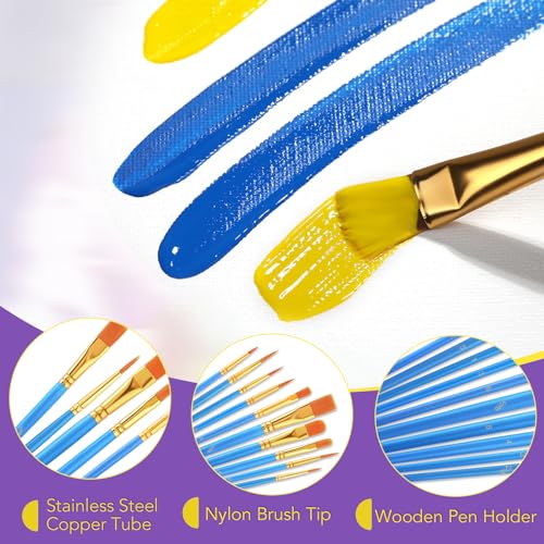 AROIC Acrylic Paint Brush Set, 12pack/120pcs Nylon Hair Paint Brushes | Oil Painting Rock Body Painting, Artist Amateur Craft Paint Brushes Supplies, Children Adult Painting Small Paint Brush Set - size: 120pcs-blue
