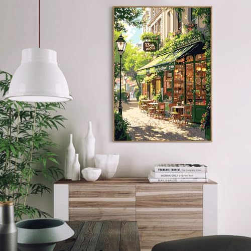 Mrnsiet Paint by Numbers Kit for Adults, Easy Street Cafe Adult Paint by Number Kits on Canvas, Spring Scene DIY Acrylic Oil Number Painting Kits for Home Wall Decor Gift 16x20 Inch - color: MT20888-US