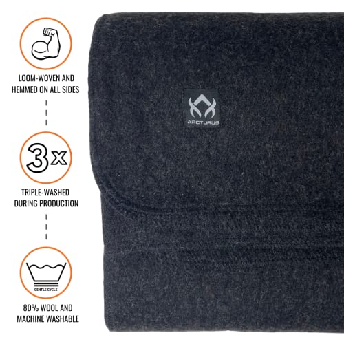 Arcturus Military Wool Blanket - Warm, Thick, Washable - Great for Outdoors, Camping, Stadium Blanket, Picnics, Travel - Car & Bushcraft Survival Kits - color: Charcoal, size: Twin