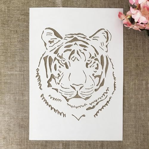 TIAMECH A4 Reusable Tiger Head Stencil for Painting | Wild Animal Tiger Face Layering Template, DIY Wall Art, Wood Furniture, Scrapbook & Crafts (8.3x11.7inch) - style: Tiger Head