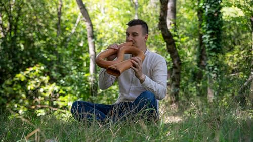 S-shaped Professional Didgeridoo for Meditation, Sound Healing Therapy, Yoga and Circular Breathing — NOT MADE IN CHINA — Mahogany Wood, 2-YEAR WARRANTY - style: S-shape, note C