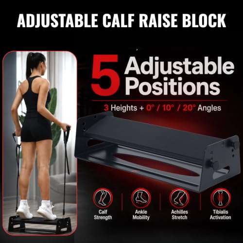 Calf Raise Block, Adjustable Angle & Height, Steel, 880lbs | Relieves plantar fasciitis, achilles tendon & tibialis pain; doubles as heel raise & calf stretch platform for ankle mobility