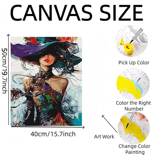 Paint by Numbers Kit for Adults,Colorful Woman Paint by Number Kits | Wearing a Hat Adult Painting by Numbers Easy Oil Painting,for Home Wall Decor15.7X19.7 Inch - color: PB175-1