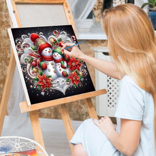 Bowetile 4 Pack Framed Paint by Numbers Snowman for Adults, Adults' Paint-by-Number Kits on Canvas, DIY Acrylic Santa Claus Number Painting Crafts Kits for Home Decor, 8x8in - color: YH4ZH708