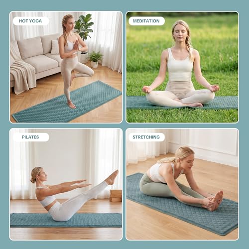 MABOZOO Cotton Yoga Mat, Non-Slip Breathable Yoga Rug for Man and Woman, Washable Foldable Exercise Mat for Meditation, Pilates, Indoor Outdoor Fitness