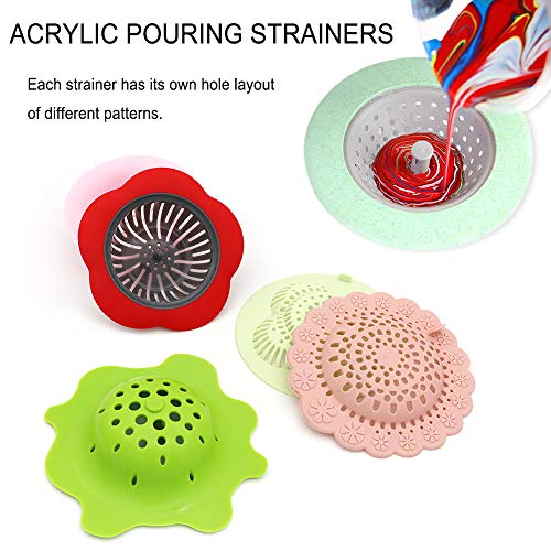 5P Acrylic Pouring Strainers Fluid Art Tools DIY Abstract Pour Painting | Silicone & Plastic Strainers With Unique Hole Patterns. Easy To Clean, Reusable for Acrylic Pouring And Flow Painting.