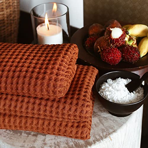 sea me at home Waffle Hand Towel – 100% Turkish Cotton, Quick-Dry, Soft and Absorbent Bathroom Towel (Terra) - color: Terra, size: Hand Towel (1 Piece)