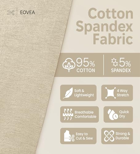 EOVEA - Cotton Spandex Fabric by The Yard - 4 Way Stretch Jersey Knit - Spandex & Cotton T-Shirt Fabric - Lightweight, Breathable - 60" Wide Roll| 10 oz(Cream, 1 Yard) - color: Cream, size: 1 Yard