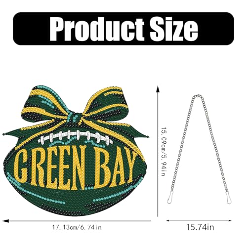 Rertcioph Football Diamond Art Hanging Kit for Adults, DIY Acrylic 5D Diamond Painting Hanging Ornament for Green Bay Home Wall Decor and Gift - color: Green Bay