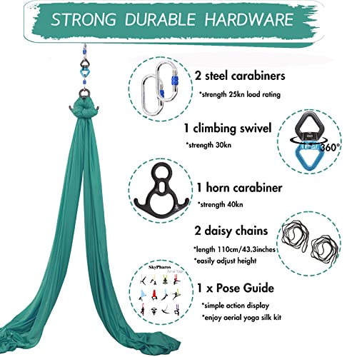 Aerial Silks Yoga Swing Set, Fitness Aerial Yoga Kit | Anti-Gravity Flight Aerial Yoga Hammock Kit; Low/Non Stretch Nylon Tricot Fabric; For Fitness & Dance; Hardware Included - color: Emerald Green