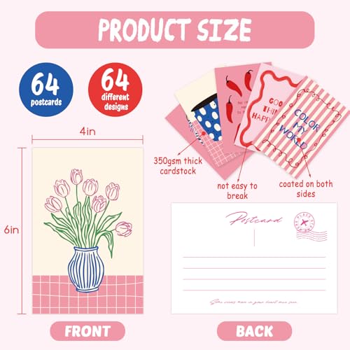 64Pcs Pink Coquette Room Decor Postcards, 4x6 Post Cards for Mailing, Coquette Posters Wall Collage Kit for Teen Girls Room Decor, Trendy Pink Wall Decor Aesthetic - color: Pink Coquette