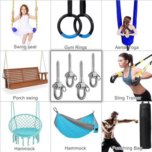 SELEWARE 4 Pack Swing Hangers Swing Set Hooks Stainless Steel Hammock Hooks - color: Stainless 4 Pack Swing Hooks