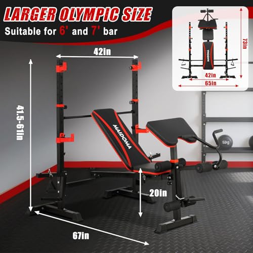 MAIDOMA Multi-Function 8 in 1 Foldable Weight Bench Set with Leg Extension - color: rust red
